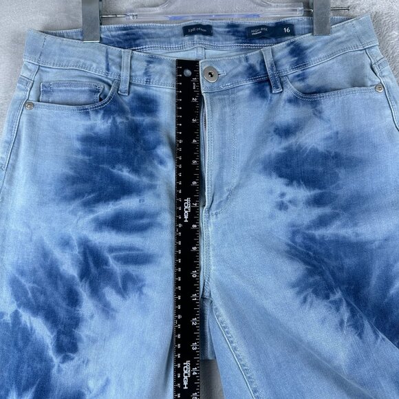J. Jill High Rise Cropped Jeans Womens Size 16 Tie Dye Rolled Cuff Hem Blue - Picture 8 of 12